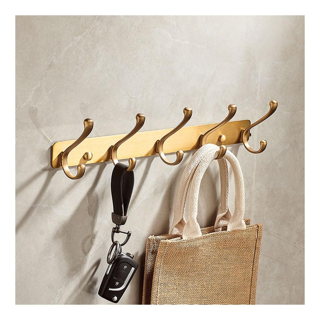 Lmysxaoz Gold Vintage Brass Coat Rack Wall Mount, Extra Long Heavy Duty Brushed Surface Hooks Hanging Rail Clothes Towel Racks For Bathroom Entryway Bedroom 5Hook