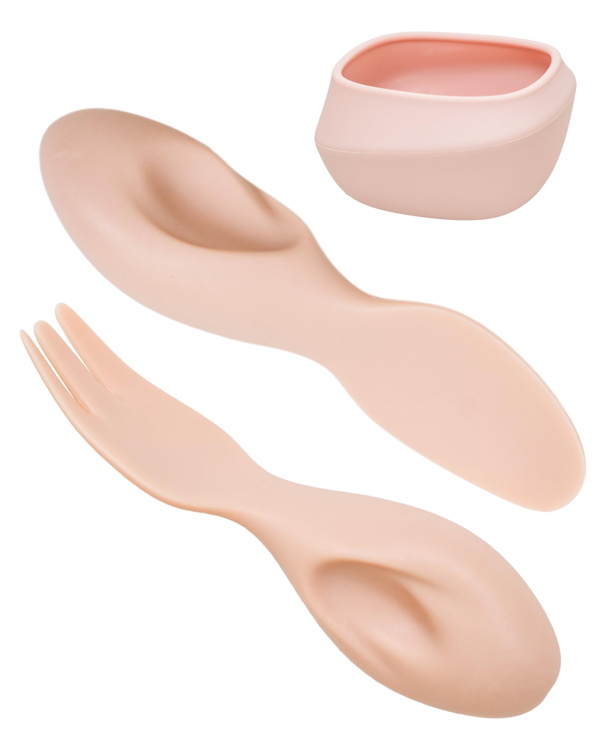 Tiny Genius Toddler Utensils Set Ergonomic Fork and Spoon and Bowl Set Non-Slip Design for baby 1-4 Year Olds Self-Feeding BPA Free Silicone Microwave