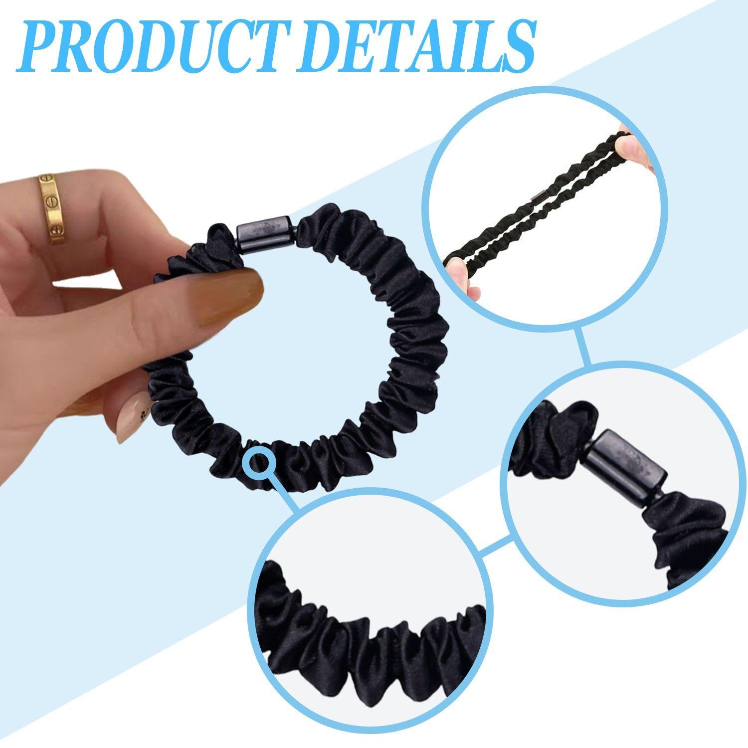 16 Pieces Of Satin Hair Ropes, Elastic Hair Ropes, Fashionable And Simple Hair Accessories, Hair Accessories, Women'S Hair Accessories (Black) - Image 3