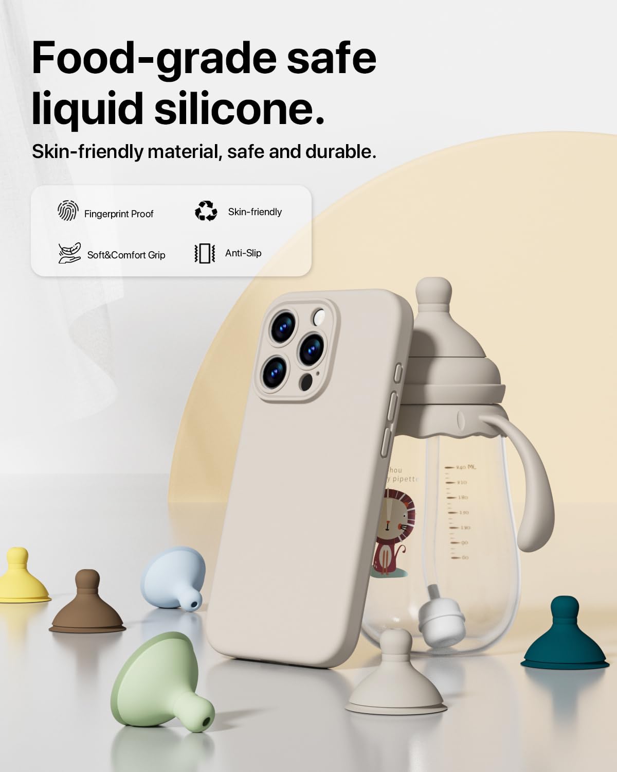 GOODVISH 3 in 1 Silicone Cover per iPhone 15 Pro 6.1" (2023), Custodia con 2 Pellicola Protettiva, Case per Cellulare Ultra Sottile Antiurto Resistente [Protezione Fotocamera], Grigio Roccia