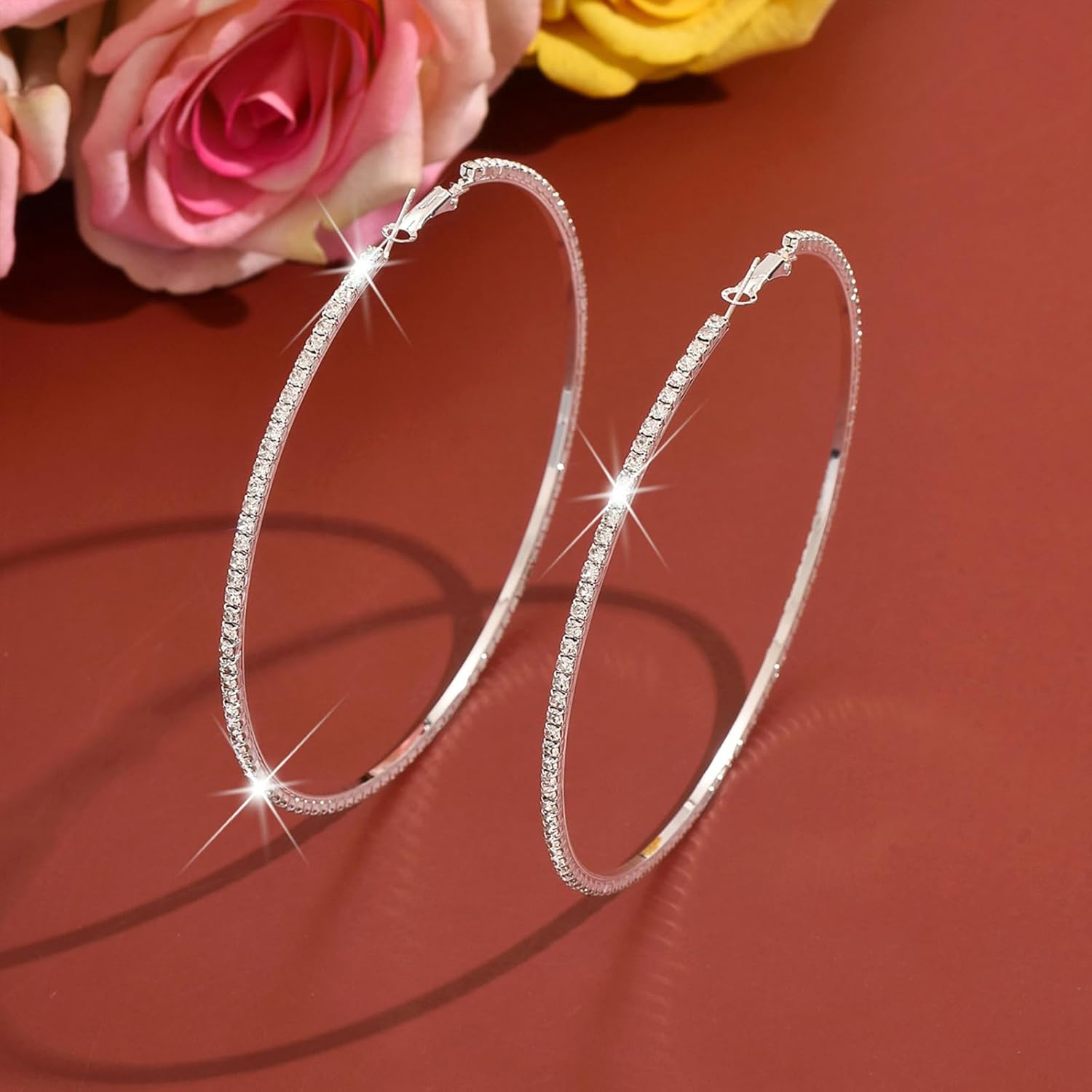 Rhinestone Hoop Earrings for Women Big Gold Hoop Earrings Lightweight Large Earrings Sparkly Prom Wedding Jewelry - Image 7