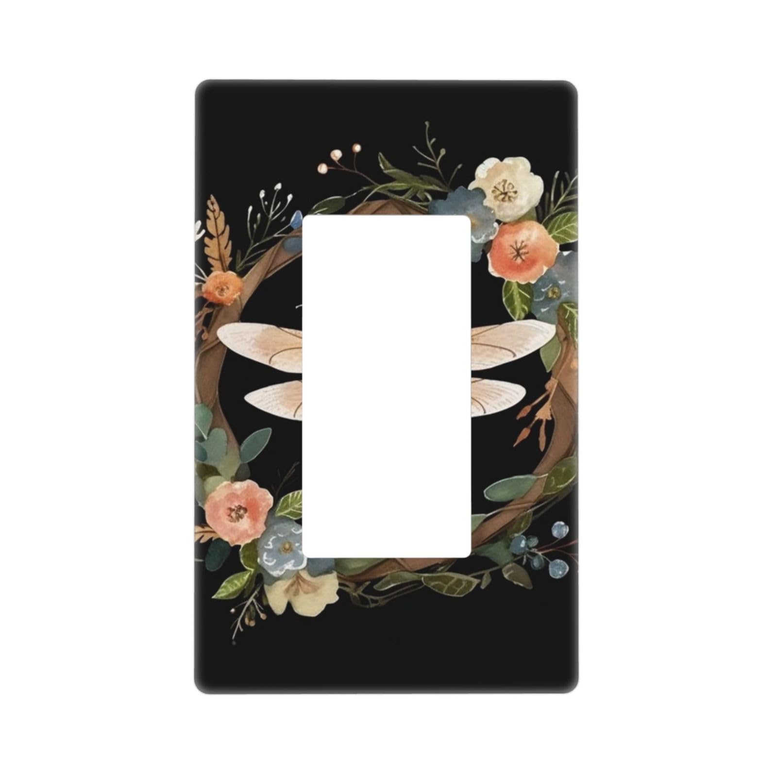Decorator Wall Plate 1 Gang Light Switch Covers Decorator Receptacle Outlet Covers Image of dragonfly in wreath Wall Plates for Electrical Outlets Plug Cover Single Rocker Switch Plates