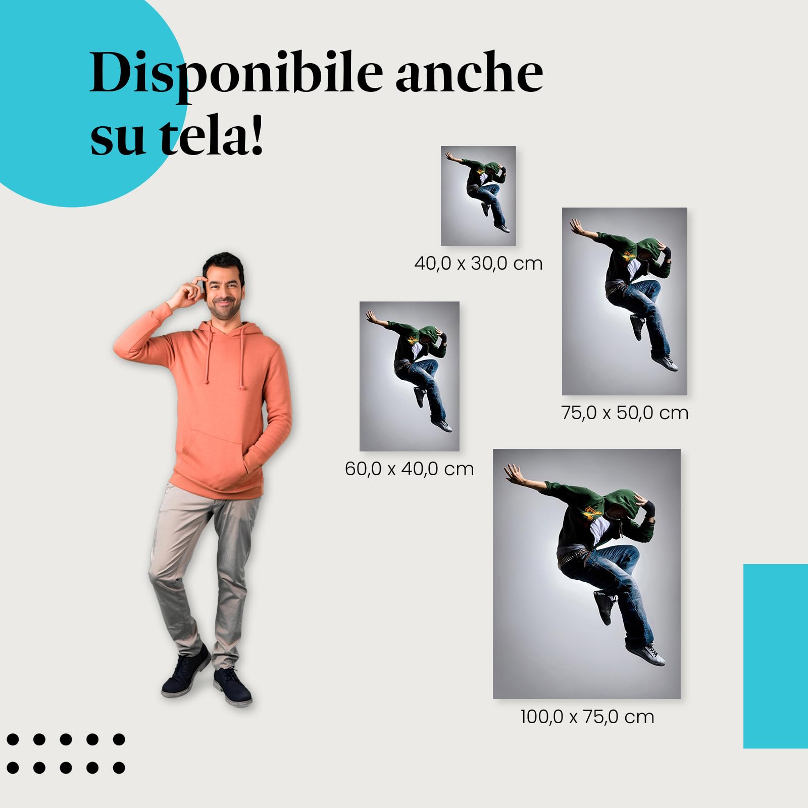 Postereck - 0794 - Hip hop, uomo ballerino salto street dance musica - Decorazione da Parete, Stampa Artistica, Arredamento Interni, Stampa Fotografica - Tela - 100,0 cm x 75,0 cm