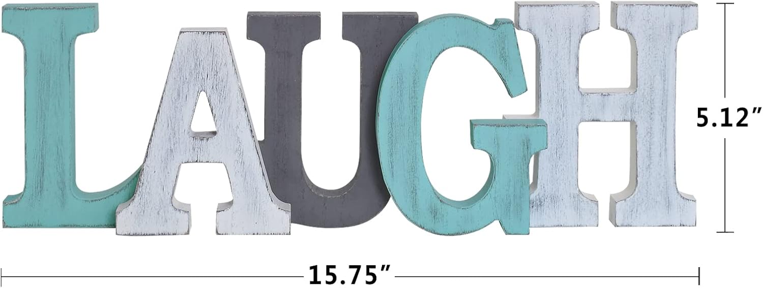 Rustic Wood Sign Décor Decorative Letters Block Free-standing Word Signs Hanging Wooden Cutout Wall Decoration Tabletop Centerpiece (Laugh)