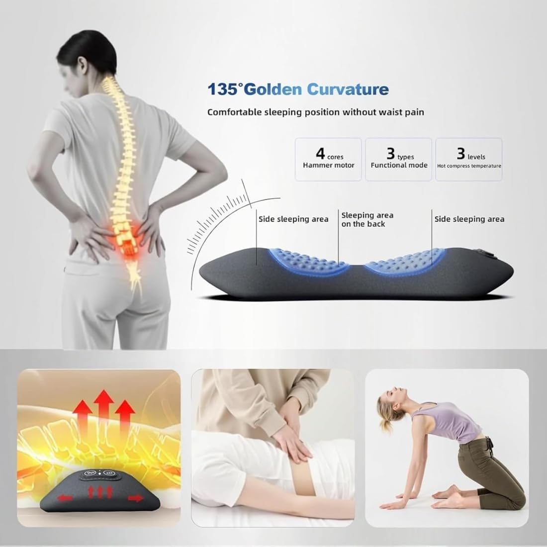 Massaggiatore 3 in 1 per la Schiena, Massaggiatore per Schiena Triple Fusion con Calore, Vibrazione, Sollevamento Trazione, Massaggiatore Elettrico per Sciatica, Vita, Schiena, Collo