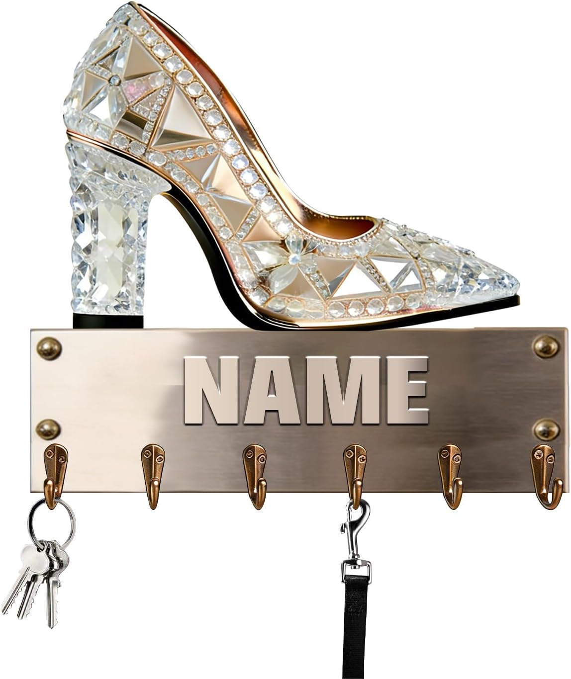 Personalized High Heel Key Holder Wall Mount Custom Name 2D Flat Print Key Rack with Hooks Hanger for Car Keys Ring, Bedroom Living Room Decorative Gifts for Women Wife Family Friends