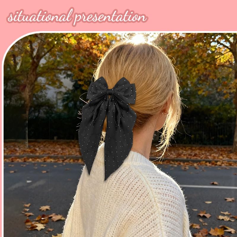 Pinza para cabello con moño negro y strass miniatura 4