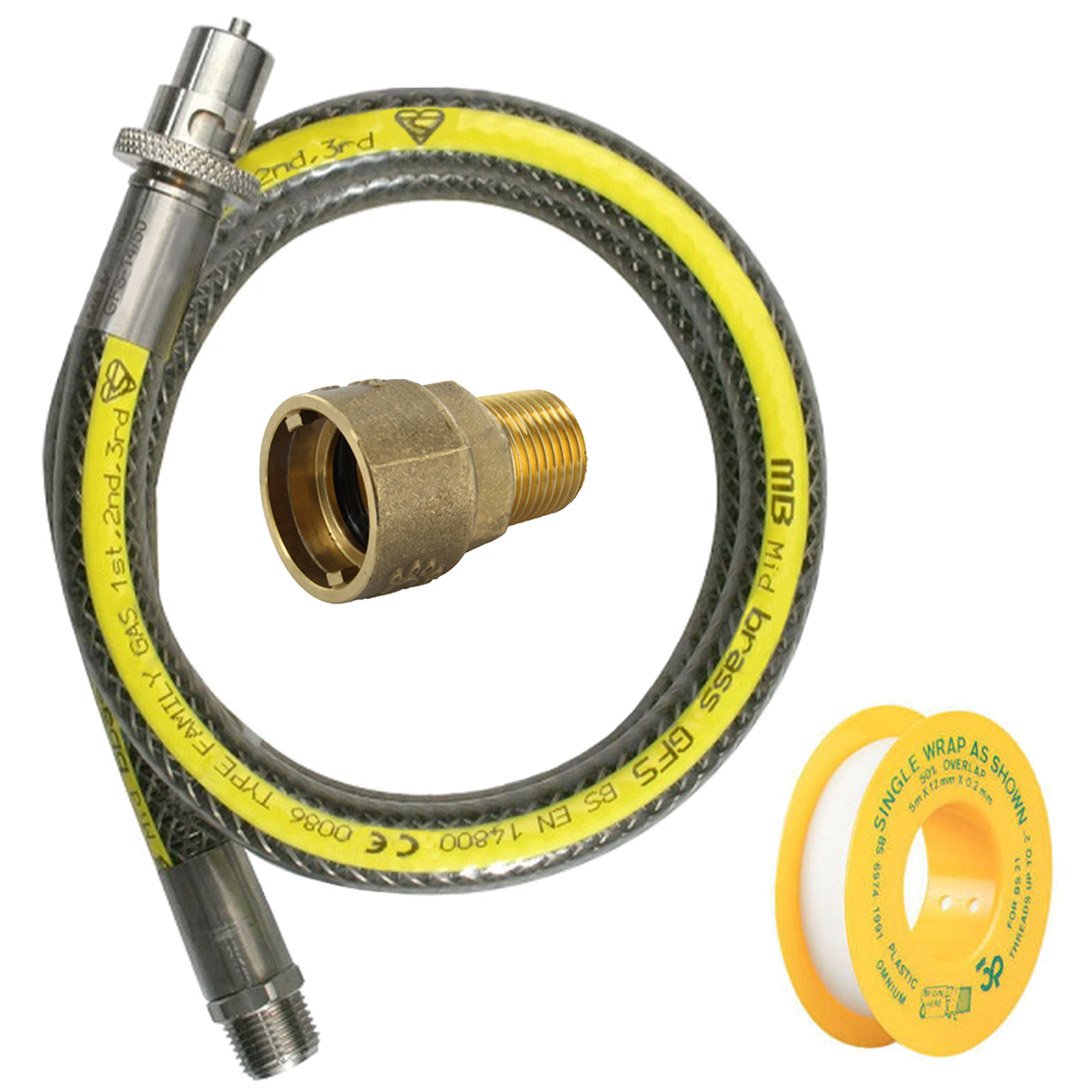 Spares2go Grey Universal Oven Cooker Gas Supply Hose, Ptfe Pipe Tape & Connector Joint (3Ft 1/2 Inch, Straight Bayonet, Bs En14800 Ce)