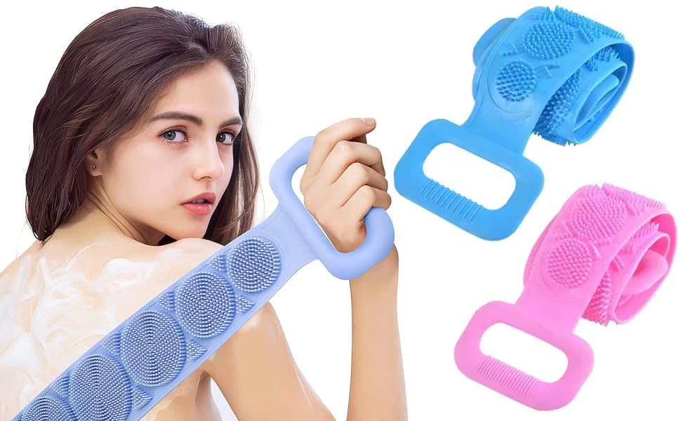 HIKIN SUPERMARKETHIKIN SUPERMARKET Silicone Body Brush Back Scrubber, Double Side Bathing Brush For Skin Deep Cleaning Massage, Dead Skin Removal Exfoliating Belt For Shower, Easy To Clean (Multi Color)
