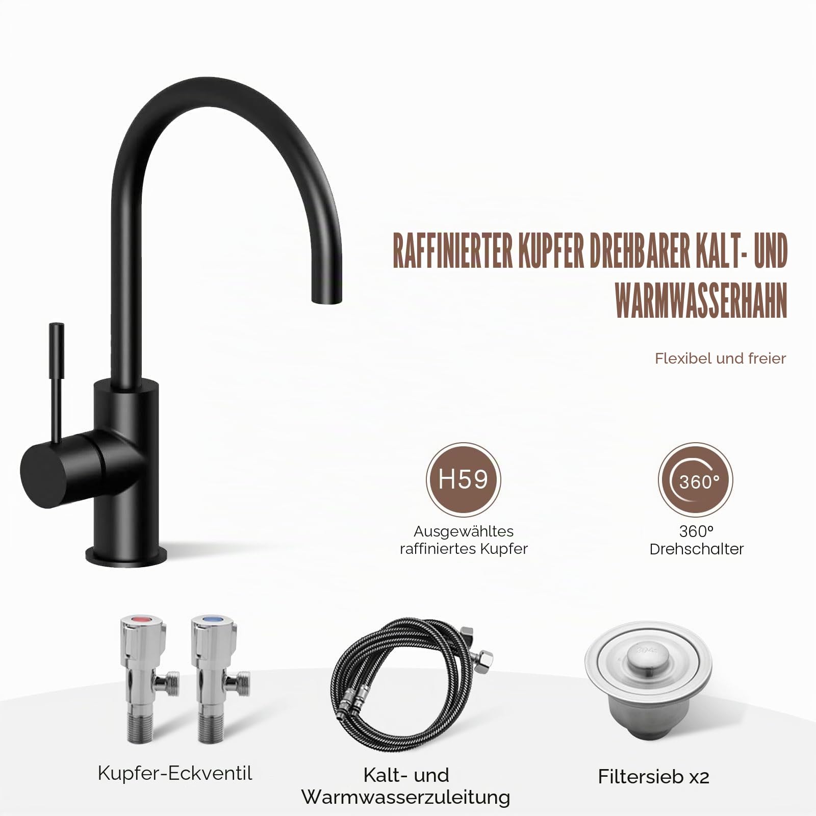 Freistehende Außen-Spüle mit Unterschrank für Garten und Werkstatt, schwarzes Edelstahl-Waschbecken, Wabenaluminium-Korpus mit verstellbaren Füßen, inklusive Kalt- und Warmwasserarmatur