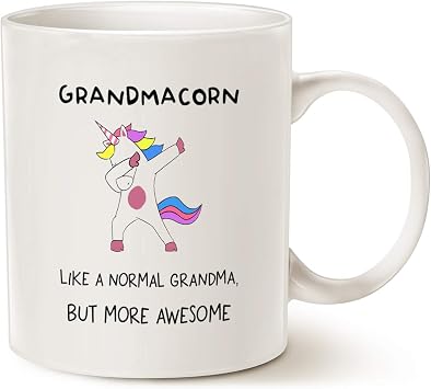 MAUAG Funny Unicorn Cool Grandma Coffee Mug Christmas Gifts, Grandmacorn Like a Normal Grandma But More Awesome Cups for Grandmother Mom Wife, White 11 Oz