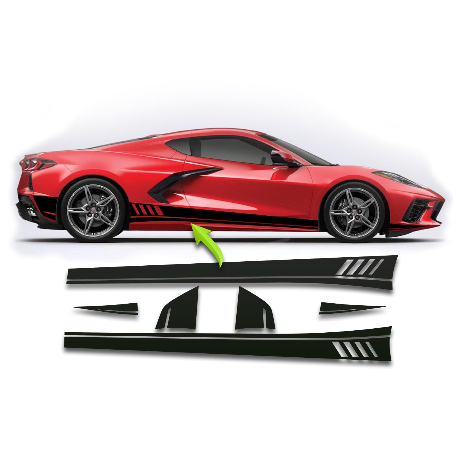 BENINI DESIGN STUDIO Rocker Panel Side Racing Stripes Decals Compatible with 2020-2025 Chevy Corvette C8 (Gloss Black)