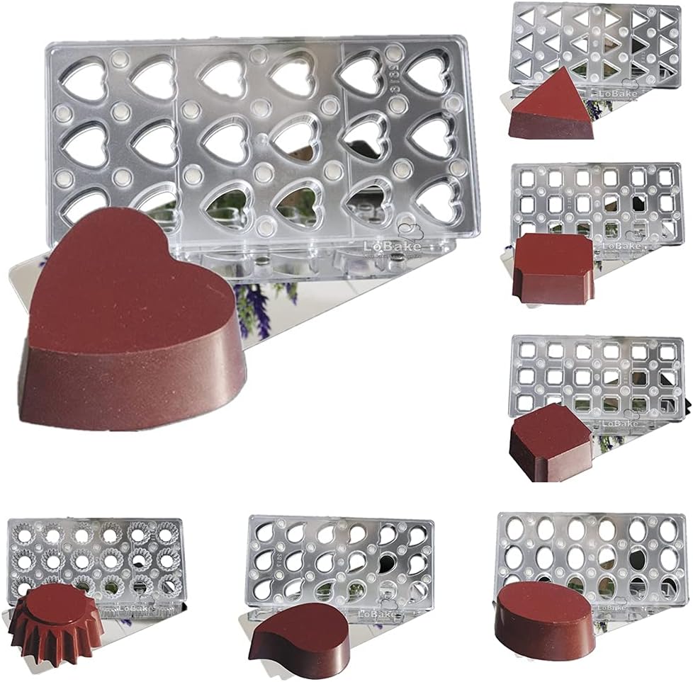 7 Designs Round Heart Rectangle Square Trigon Comma Shape PC Polycarbonate Magnetism Chocolate Mold Candy Making Molds DIY Bake (2614)