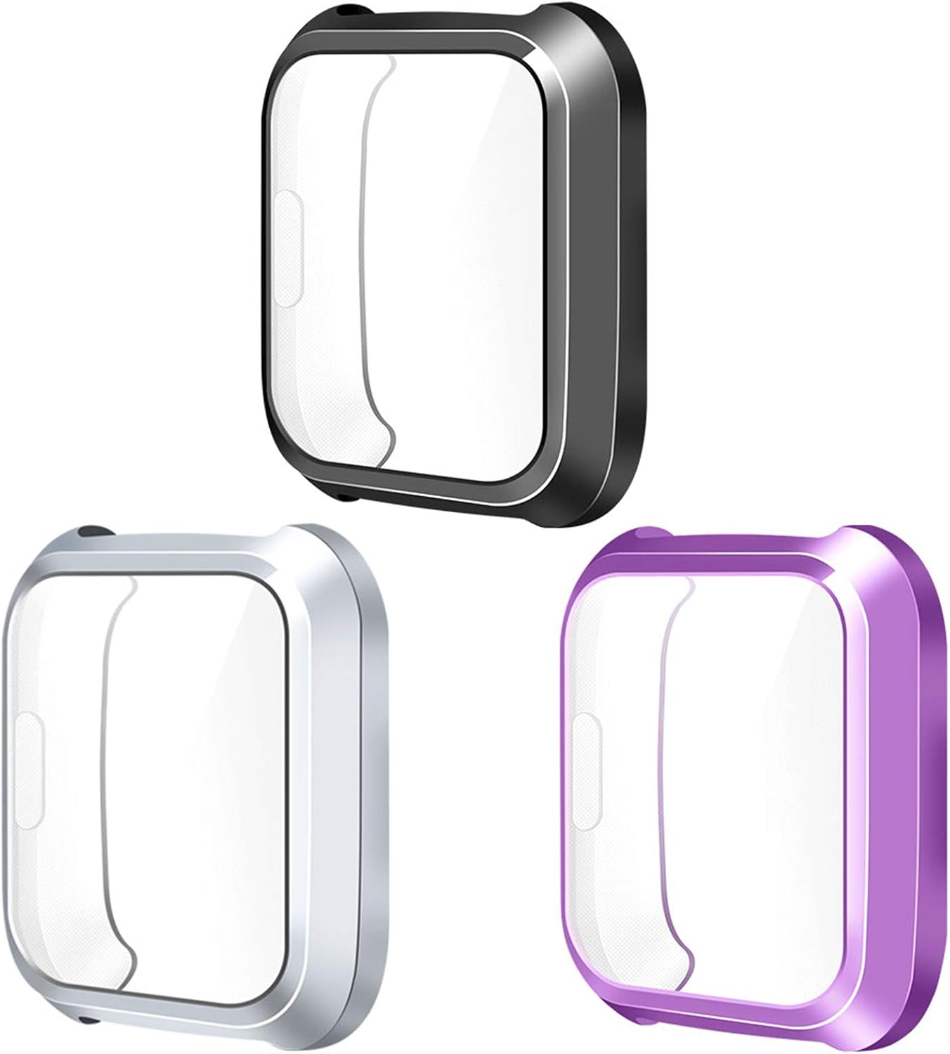 NANW Screen Protector Compatible with Fitbit Versa Lite Edition (3-Pack), All-Around Screen Protective Screen Case Bumper Cover Saver Soft TPU Plated Case, (NOT for Fit bit Versa Smartwatch)