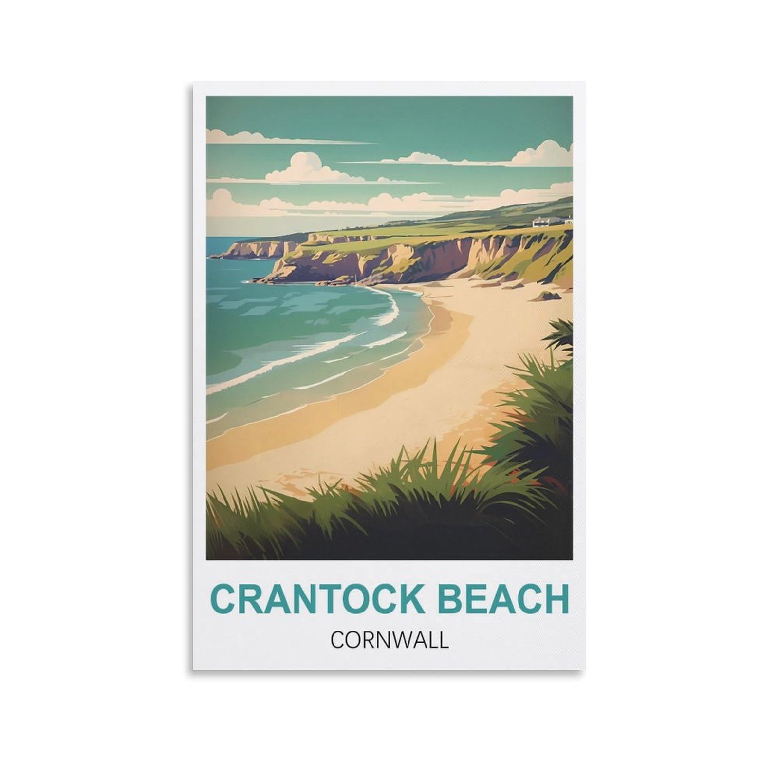 CTZIKWW Crantock Beach Cornwall Vintage Travel Posters 08x12inch(20x30cm) Canvas Art Prints Picture Wall Art Painting