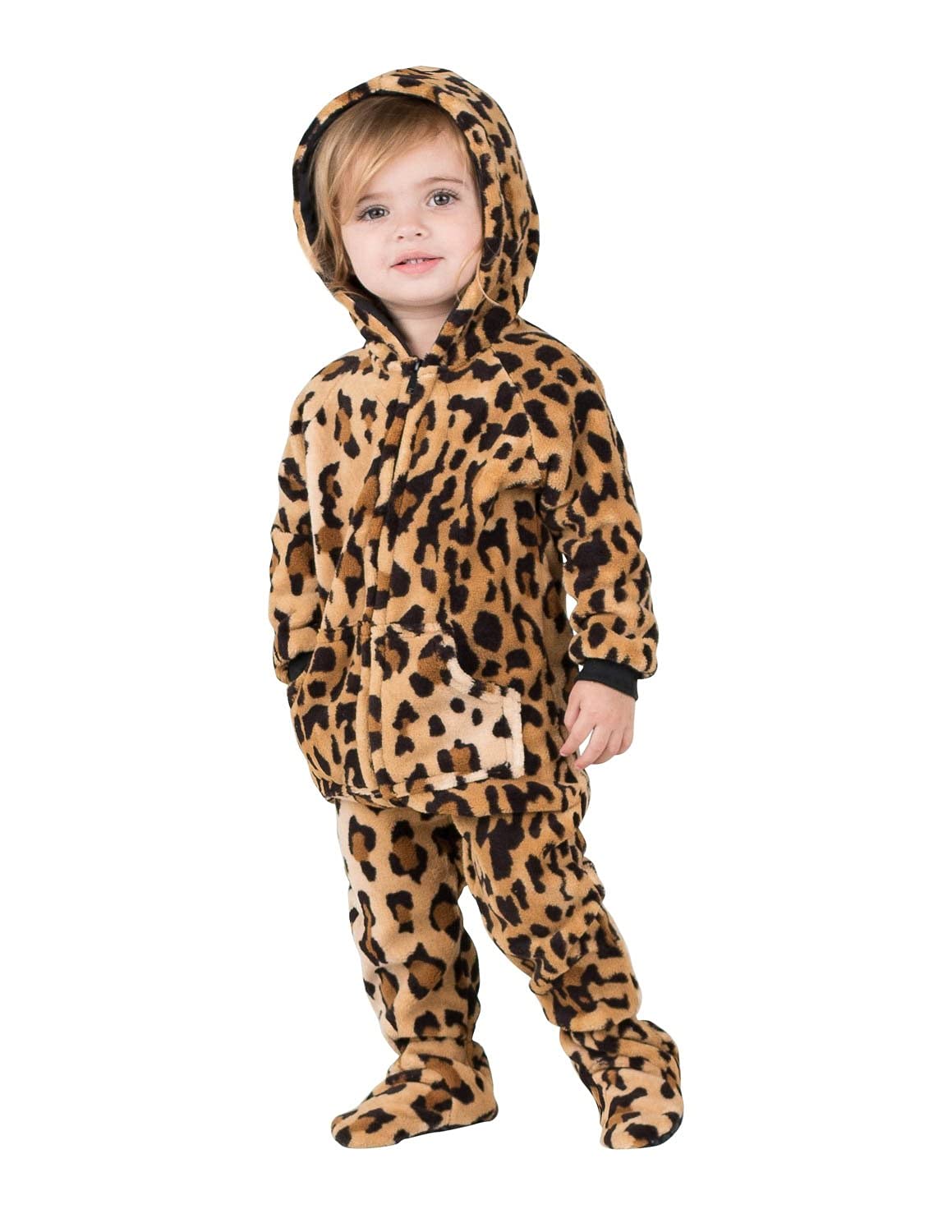 Footed Pajamas - Cheetah Spots Infant Hoodie Chenille One Piece - Infant - Large (Fits 6-12mos.)