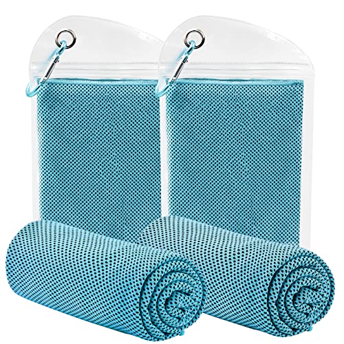 Cooling Towel, 2 Pack (100x30cm) Ice Towel for Neck & Face During Sports, Microfibre Quick Dry Towel Soft Breathable Chilly Towel for Running, Yoga, Golf, Gym, Camping, Work & Hot Weather (Blue/Blue)