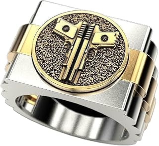 Pistol Ring for Men, Punk Pistol Gun Ring Double Guns Band Ring Military Army Ring Men’s Hip Hop Biker Ring Jewelry Gift Father's Day Accessories
