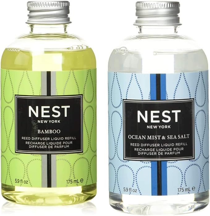 NEST Fragrances Bamboo Reed Diffuser Liquid Refill (5.9 Fl Oz.) and Ocean Mist & Sea Salt Reed Diffuser Liquid Refill (5 Fl Oz.)