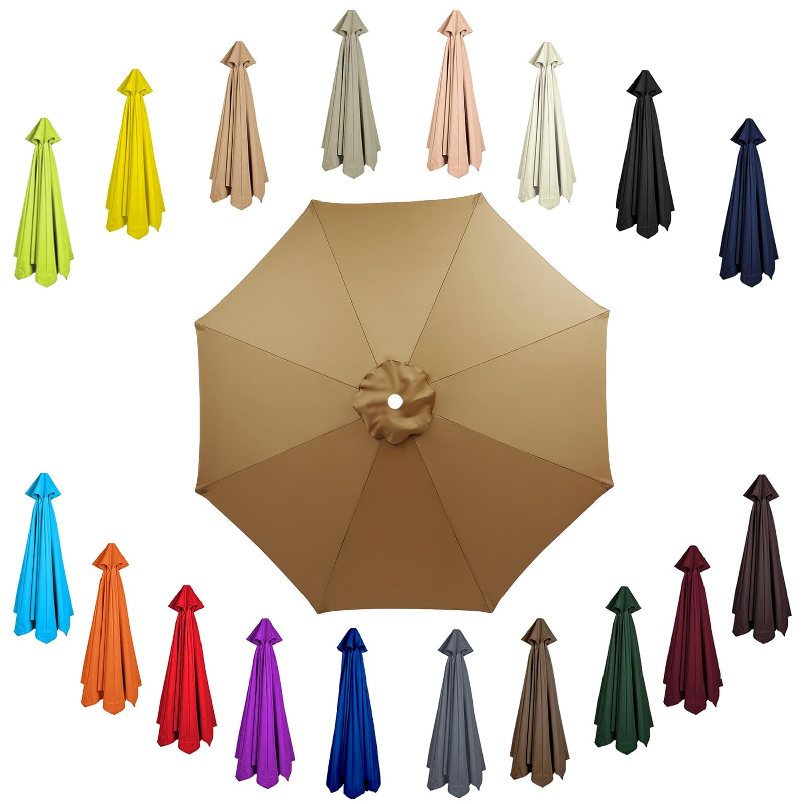 8 Ribs Replacement Canopy, 2m Patio Umbrella Replacement, Garden Parasol Umbrella Cover, Washable, Canopy Only, for Backyard, Pool, Patio, Yard, Garden(Khaki)