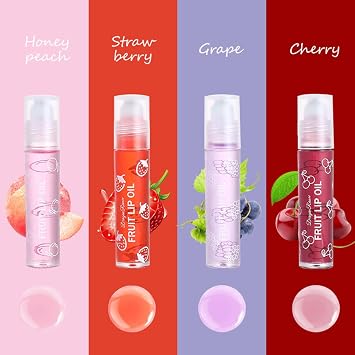 4Pcs Fruit-Flavored Lip Gloss Set,Transparent Colorless Moisturizing Plumper Lip Lotion Rolling Ball Lip Oil Liquid Lipstick