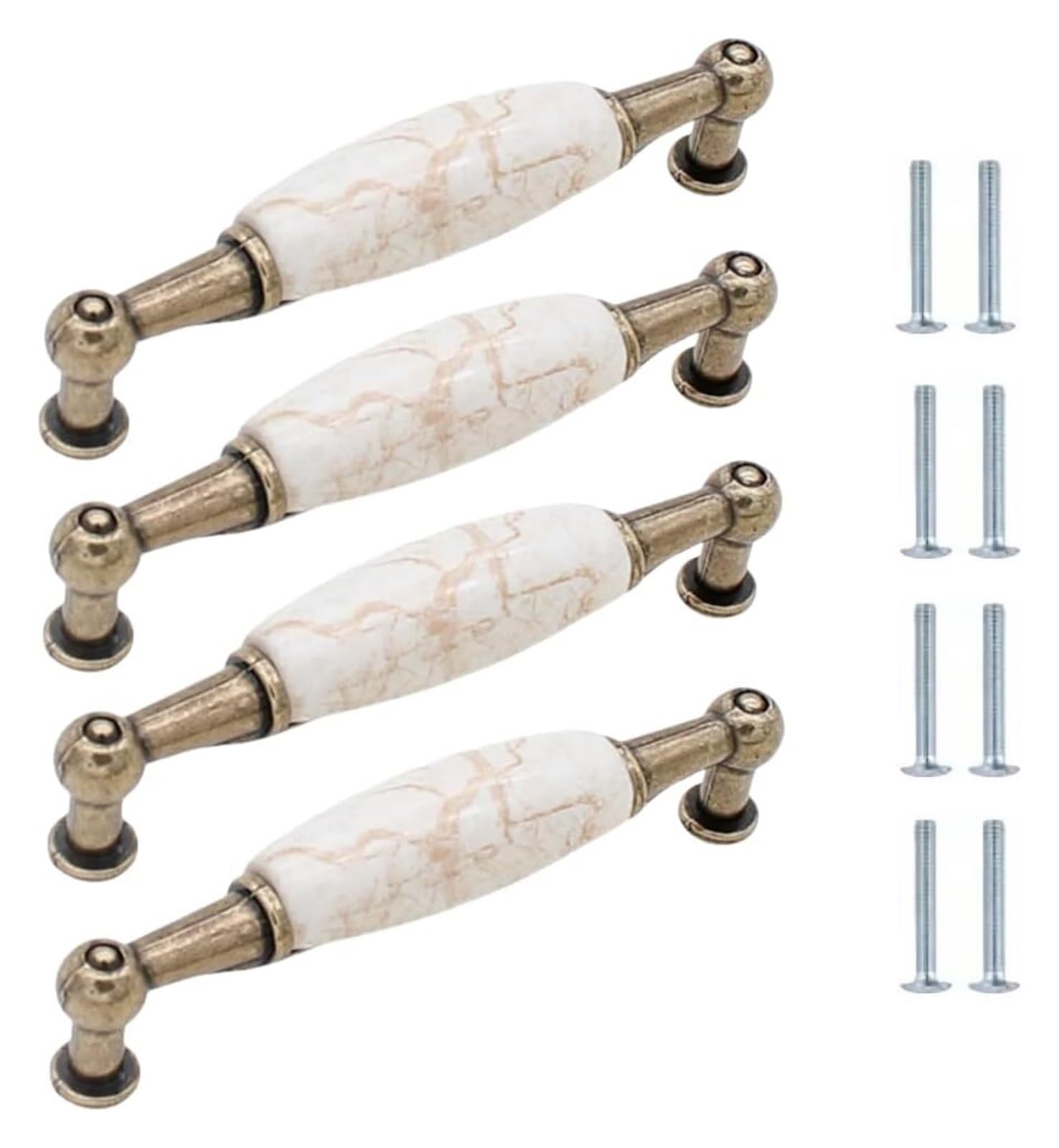 LQZAXSRDR Ceramic Cupboard Drawer Handle Knobs, Ceramic Zinc Alloy Door Knobs Cabinet Handles Fine Yellow Marble Multiple Sizes 4 Pcs(110 * 32mm)