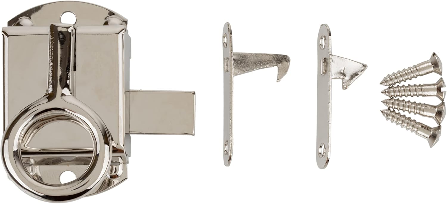 Nickel Left Wilson Cabinet Door Ring Latch and Catch | Antique Cabinet, Vintage Cupboard Reproduction Hardware | UA-118-HLPN