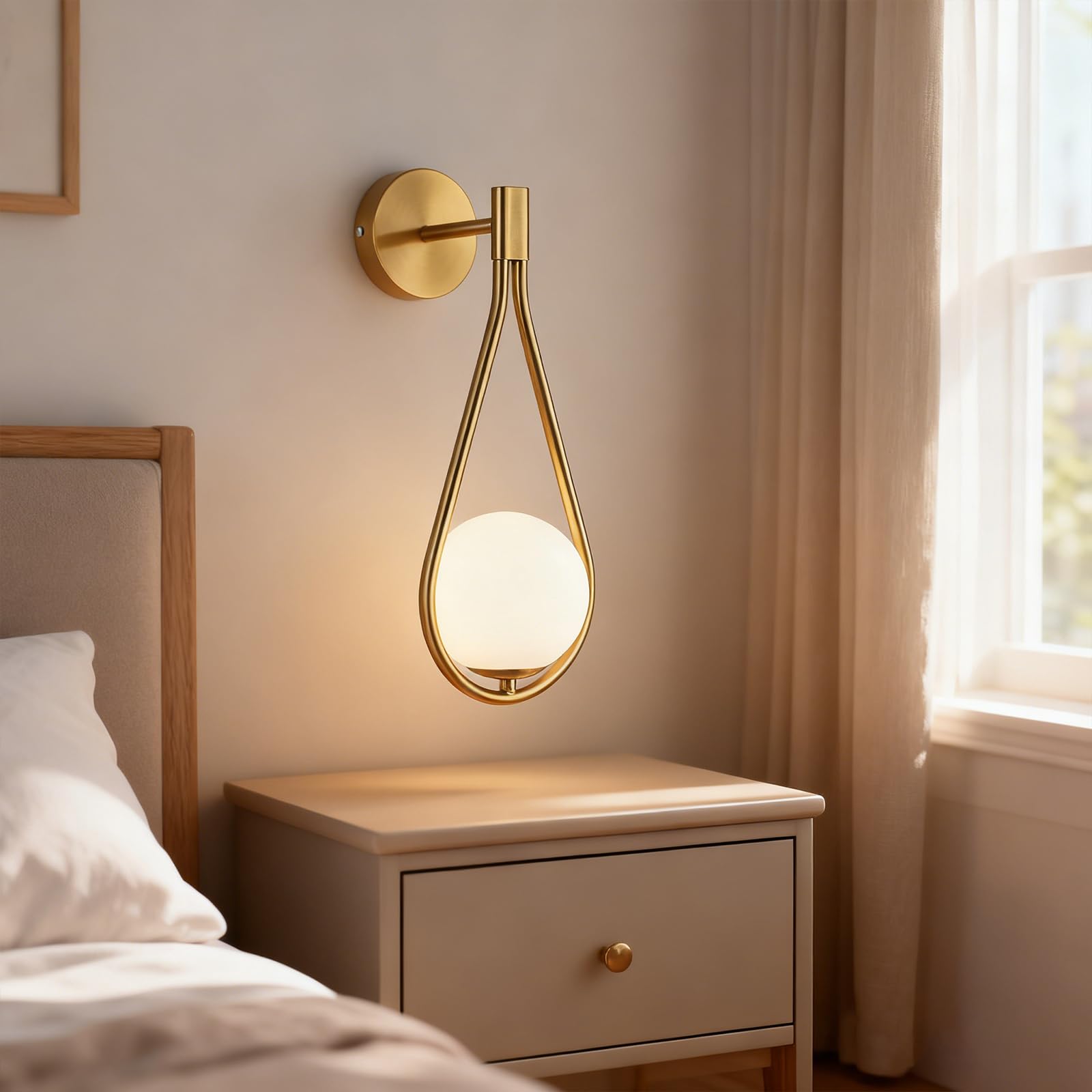 zhxinashu Aplique pared Interior, 5W Bola de Vidrio Lámpara de Pared, Apliques de Pared de Hierro, Lámpara de Pared para Sala de Estar, Dormitorio y Lado de la Cama(Dorado)