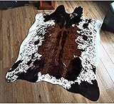 JACCAWS Natural Pattern Tricolor Faux Cowhide Rug Large,4.6ft x 6.6ft Cow Skin Rug for Bedroom...