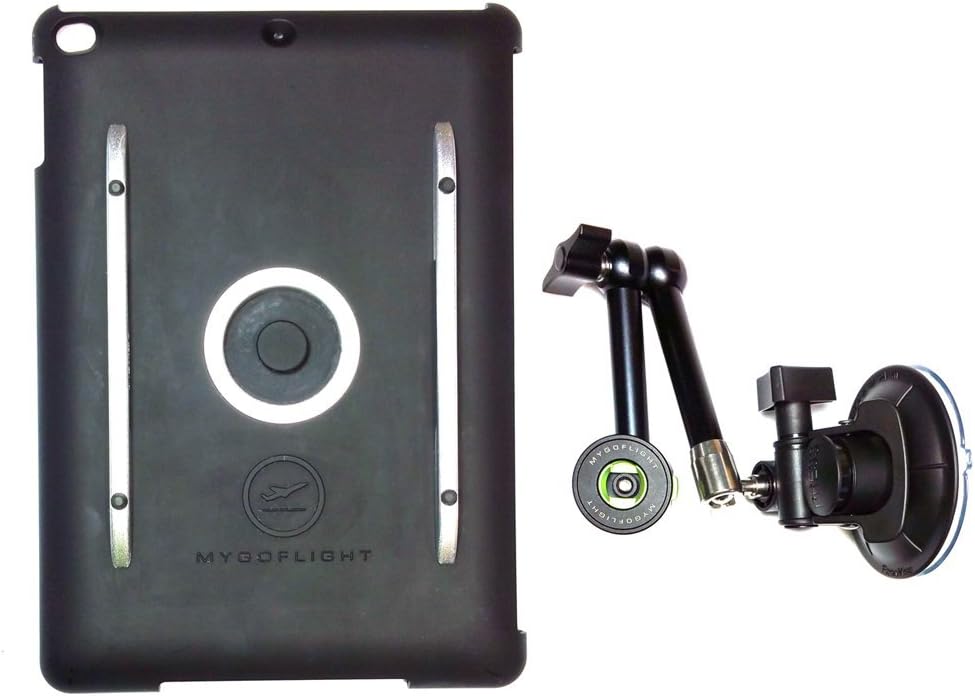 Flex Suction Cup Articulated Arm Sport Mount and iPad 2/3/4 Polycarbonate Pilot Kneeboard and Everyday Case Kit for Airplane Helicopter Car RV Truck and Boat Windshield and Dash Mounting