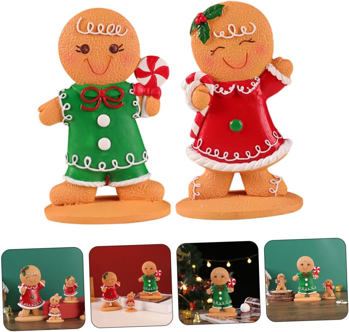 2pcs Mini Gingerbread Man Ornaments Christmas Decorations Resin Tabletop Adornments