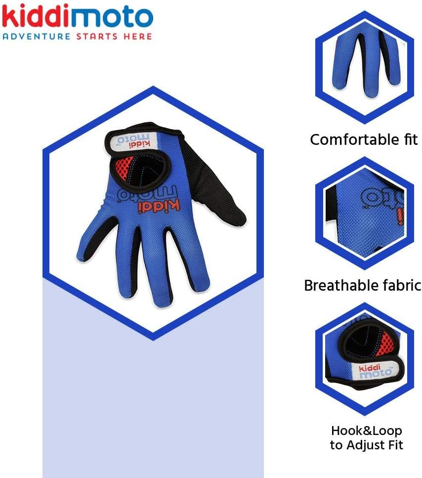 KIDDIMOTO Kids Cycling Full Finger Gloves - for Kids Bike, Balance Bike, Scooter, and Skateboard (Gloves for Girls and Boys) | Available in Different Sizes & Designs (Blue, Medium) : Sports & Outdoors