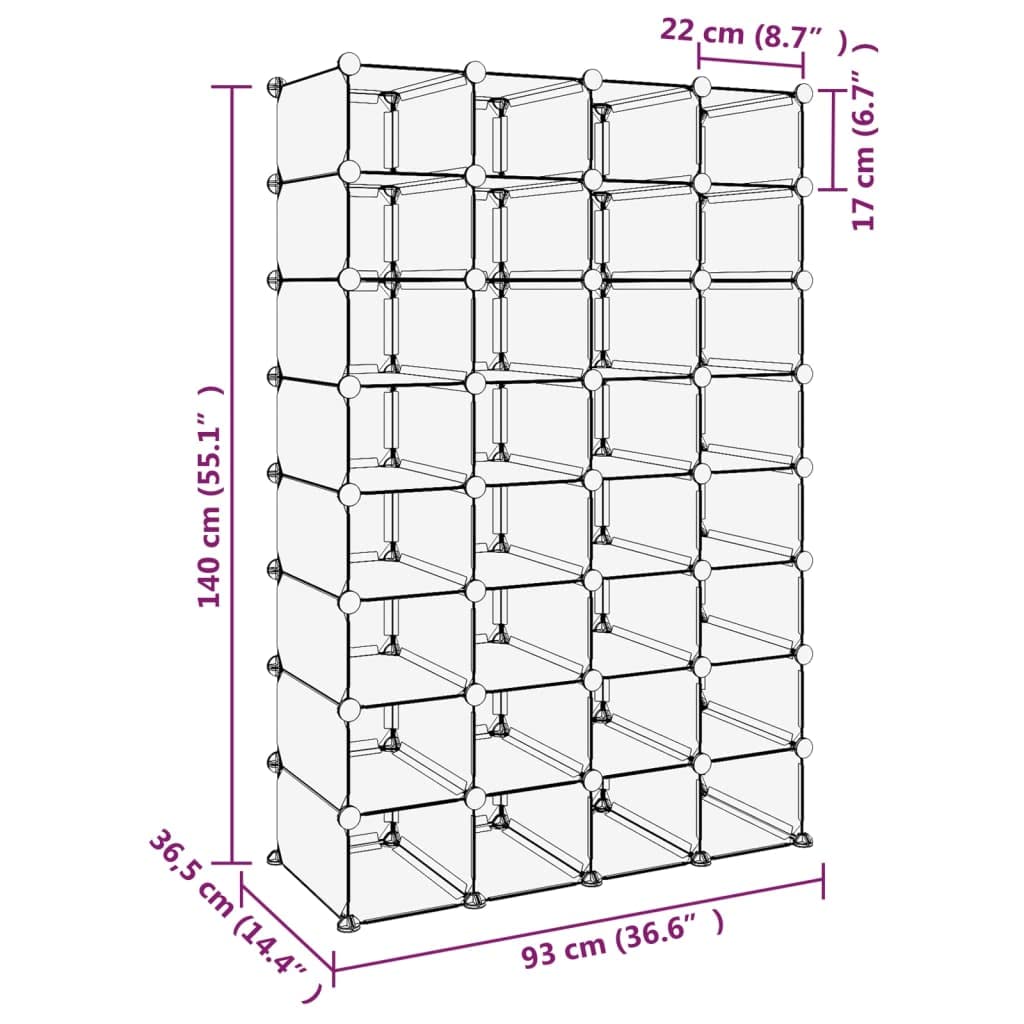 vidaXL Schuhregal Regal Standregal Lagerregal Schuhschrank Steckregal Regalsystem Aufbewahrungsregal Schuhablage Transparent 93x36,5x140 cm PP