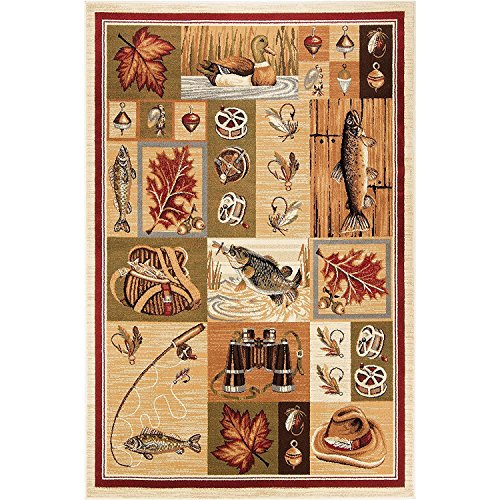 Wildlife Nature Fishing Equipment Scene Area Rug Carpet (7 Feet 7 Inch X 10 Feet 6 Inch)