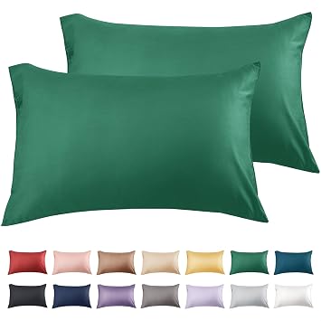 Warmstar 100% Cotton Toddler Pillowcase Set of 2, 600 Thread Count 13x18 Toddler Pillowcases Soft & Breathable, Cotton Travel Pillow Case Cover 13"x 18" with Envelope Closure,Dark Green