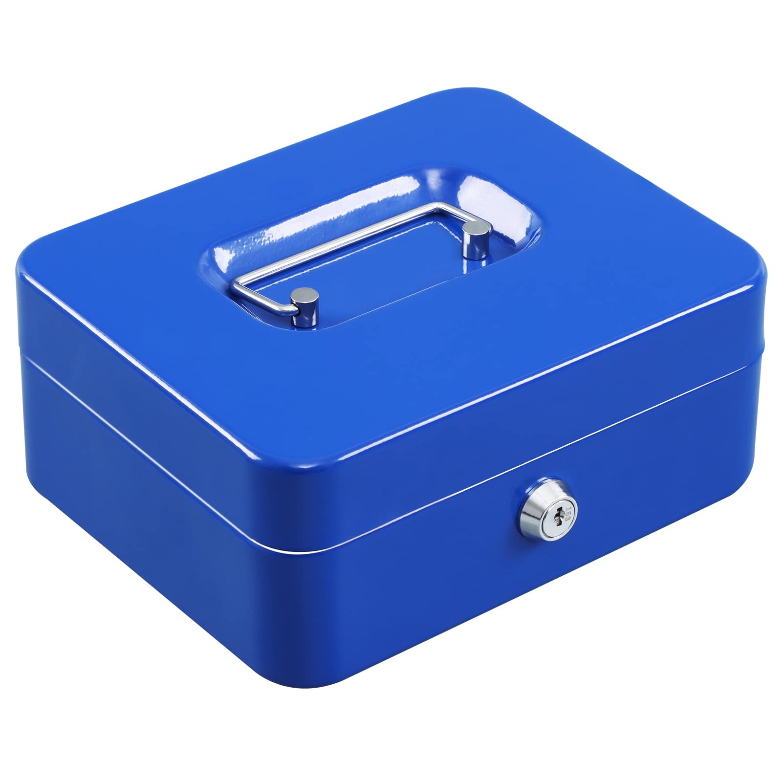 xydled Scatola per banconote in acciaio con cassetto porta monete rimovibile e serratura a chiave, 20 x 16 x 9 cm, blu