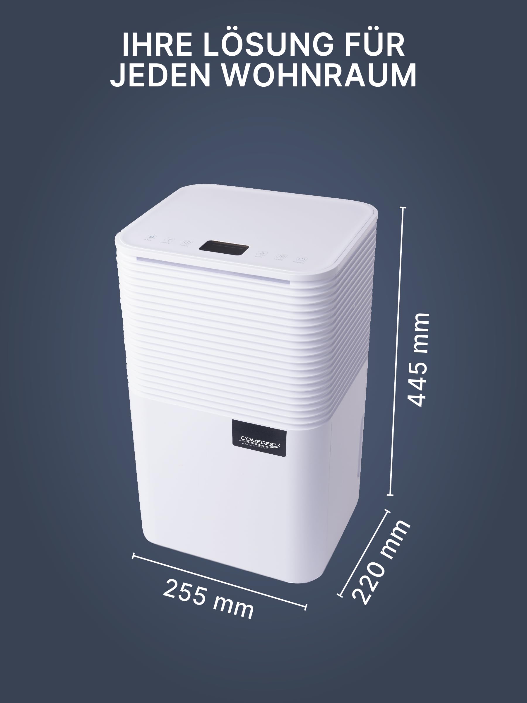 Comedes® Demecto 12 l/ 24 h – cichy osuszacz z rolkami – ciche i energooszczędne osuszanie powietrza do pomieszczeń mieszkalnych i biur do 25 m²/125 m³ – Demecto 12 Dehumidifier