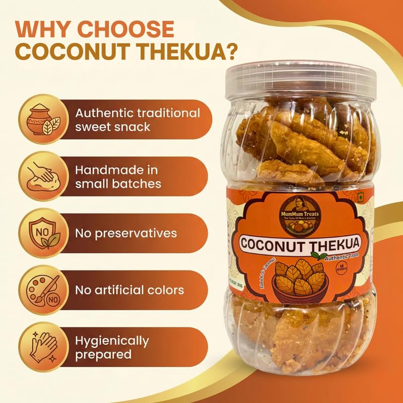 Image of MumMum Treats Coconut Thekua 350g | Bihari Traditional Mithai | Handcrafted Sweet Snack Made with Jaggery