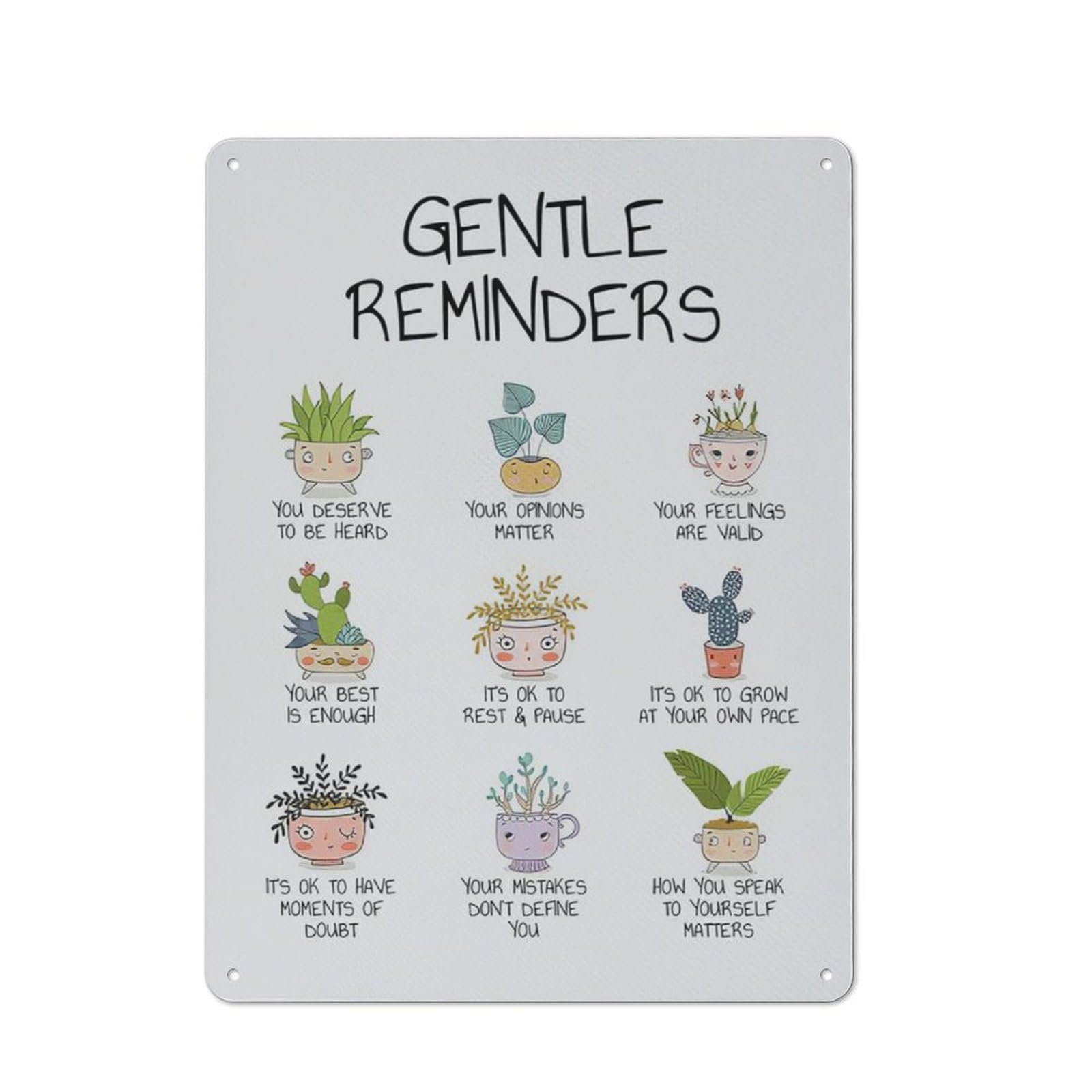 Rustic Metal Tin Sign, Positive Gentle Reminder Wall Art, Mental Health Affirmation Printed Poster, Professional Decor for Therapy Office, 12x8 Inch