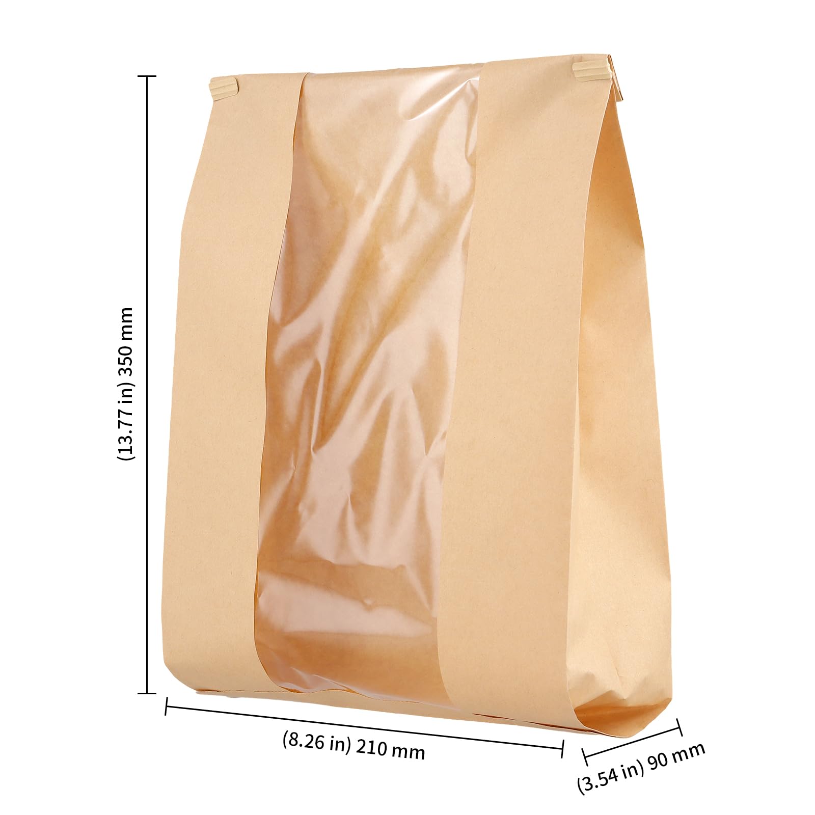 KEILEOHO 100 pezzi 35 x 21 x 9 cm marrone grandi sacchetti per pane con finestra, sacchetti di carta marrone per pane fatto in casa, caramelle, pagnotta, biscotti e regali