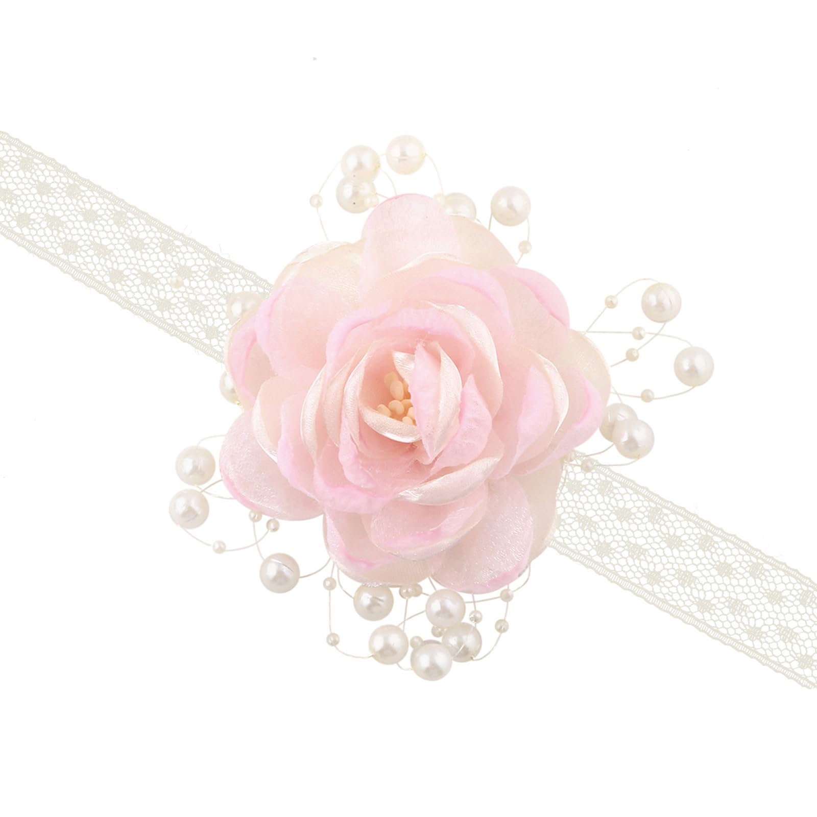 Msioytog Pearl & Lace Wrist Corsage with Organza Flowers for Bride Bridesmaid Wedding Reception Jewelry Wedding Wrist Flower