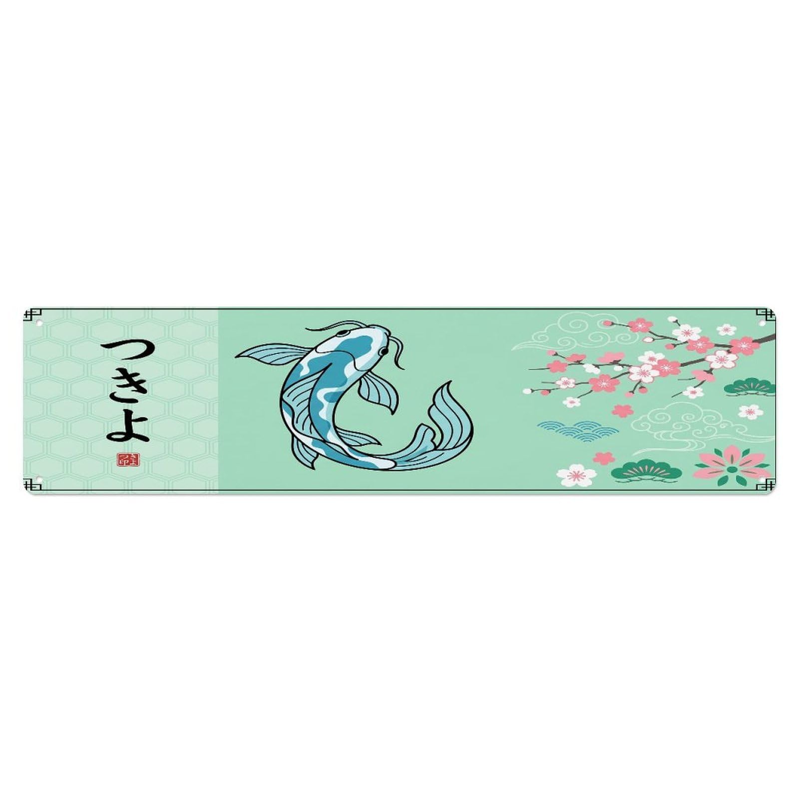 Fqcyn Style Metal Tin Sign Vintage Koi Fish Japanese Azure Blossom