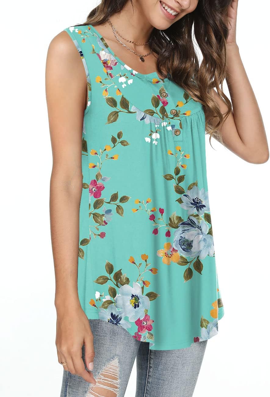 Aodemo Womens 2025 Summer Tank Tops Sleeveless Shirts Henley Tunic Ladies Flowy Casual Blouse for Leggings - Image 2