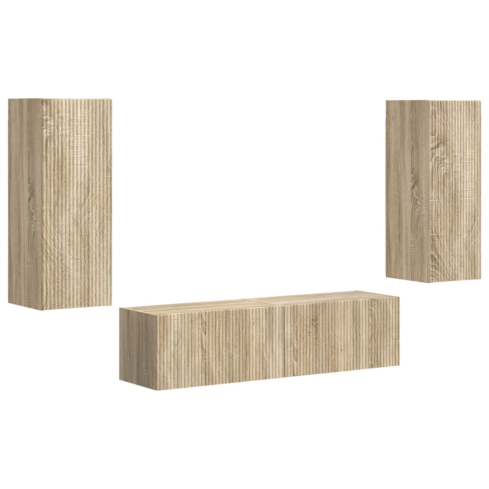 TV-Schrankset Wandmontiert 2-teilig Sonoma-Eiche Holzwerkstoff, Modernes Media-Center für Wohnzimmer, Elegantes Design mit Stauraum