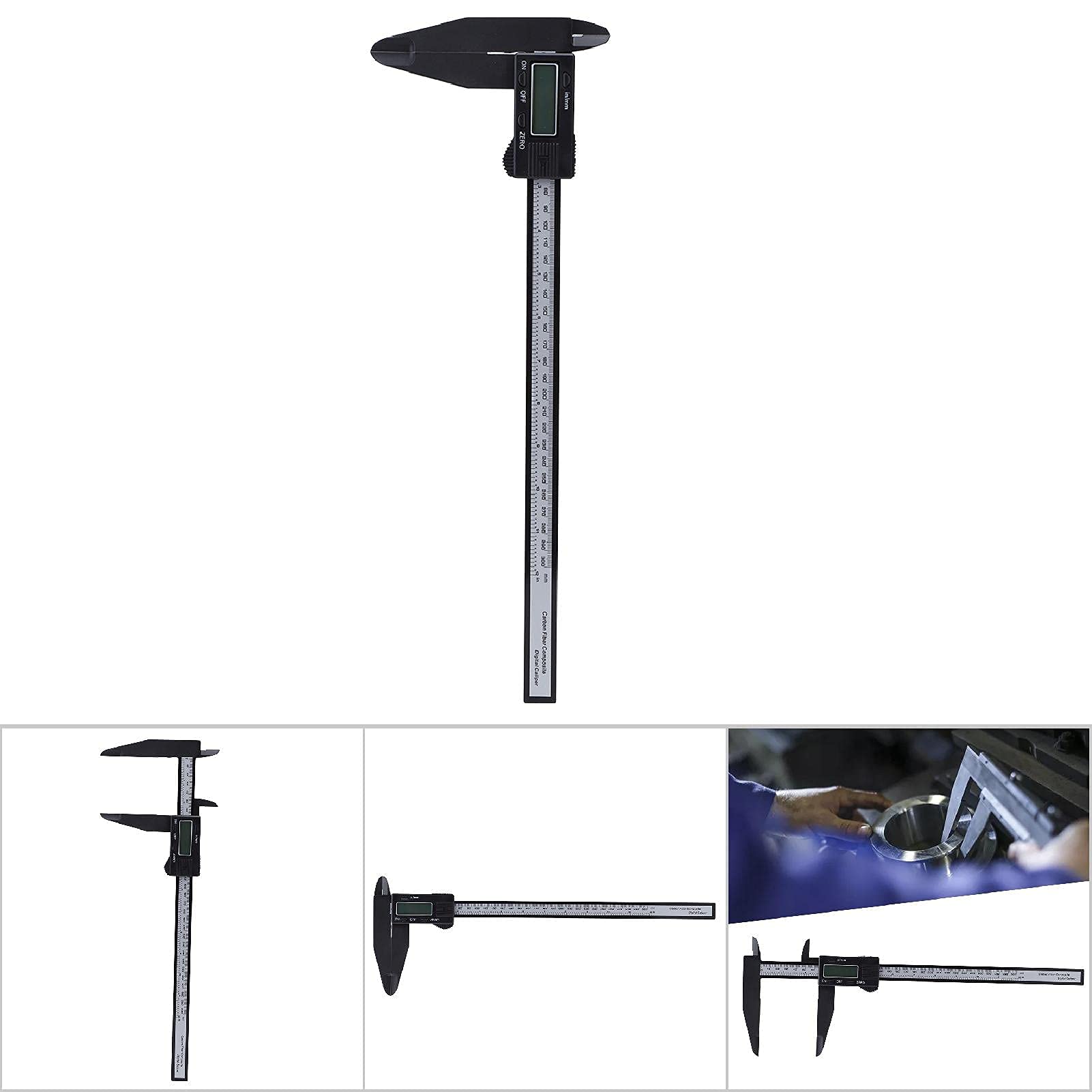 Calibrador Digital 150mm / 300mm Calibrador Electrónico Digital Regla de Carbono Con Herramienta de Medición de Garra Larga Herramienta de Medición de Calibradores(300mm)