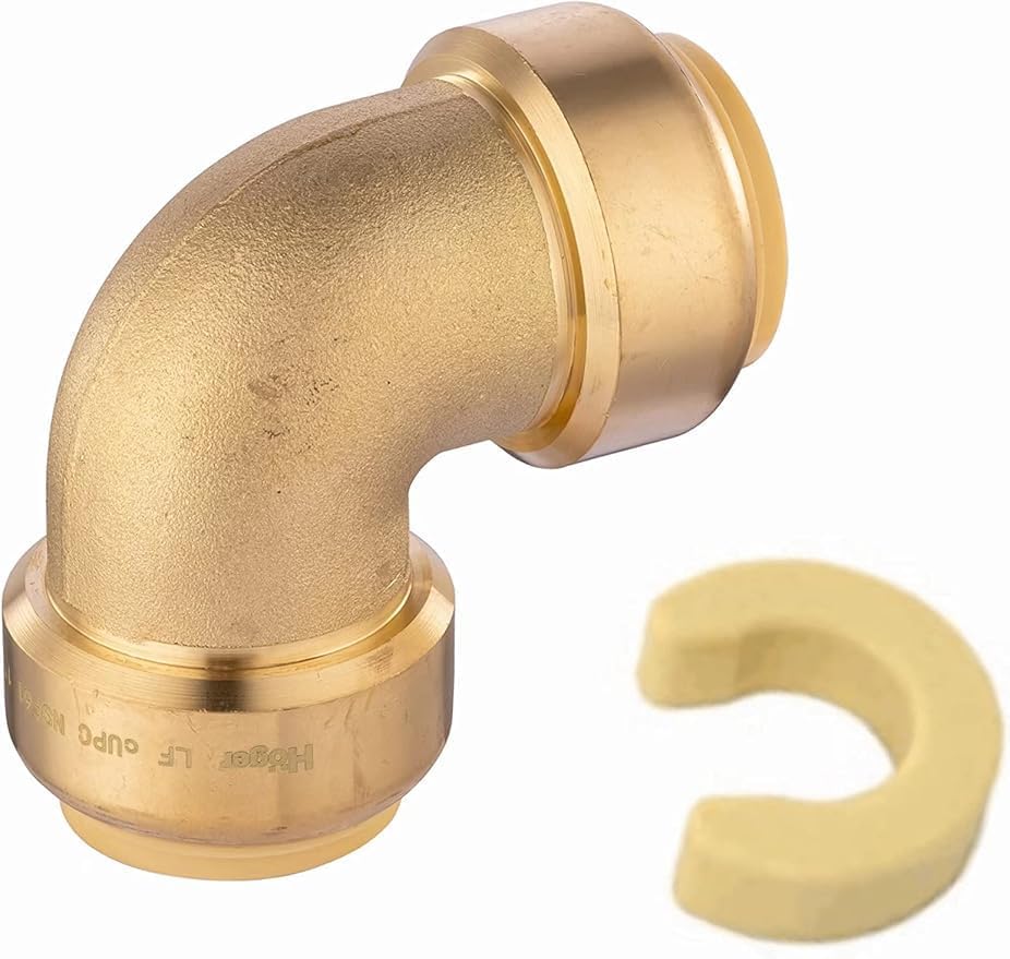 (Pack of 5) EFIELD Push-Fit 1 Inch x 1 Inch Elbow Brass Fitting to Connect Pex, Copper, CPVC with Disconnect Clip,(PF050-5PCS)