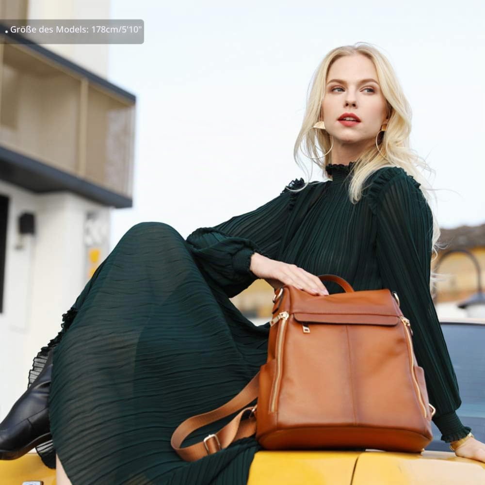Kattee Damen Rucksack mit Diebstahlschutz Umhängetasche aus echtem Leder modische Umhängetasche für Damen