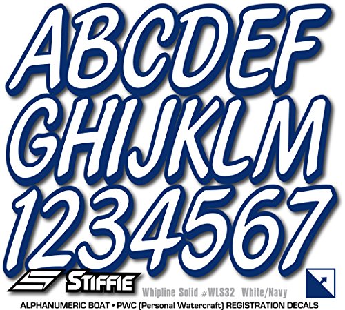 Image of STIFFIE Whipline Solid White /Navy 3 inch Alpha-Numeric Registration Identification Numbers Stickers Decals for Boats & Personal Watercraft
