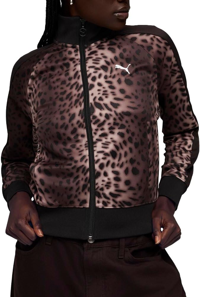 PUMA Womens T7 Leopard Luxe Athletic Outerwear Casual - Black