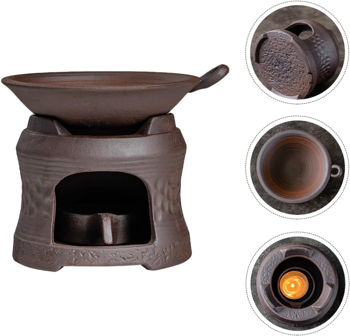 Uonlytech Ceramic Tea Warmer Brown Candle Holder Base Non-Slip Lightweight Portable Tea Stove for Brewing